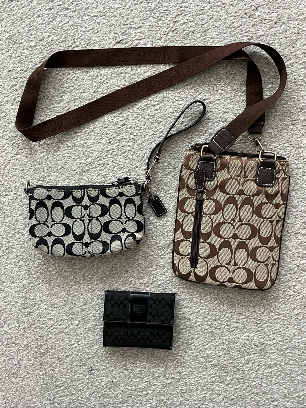 Vintage Coach Signature Bundle: Crossbody, Wristlet and Wallet